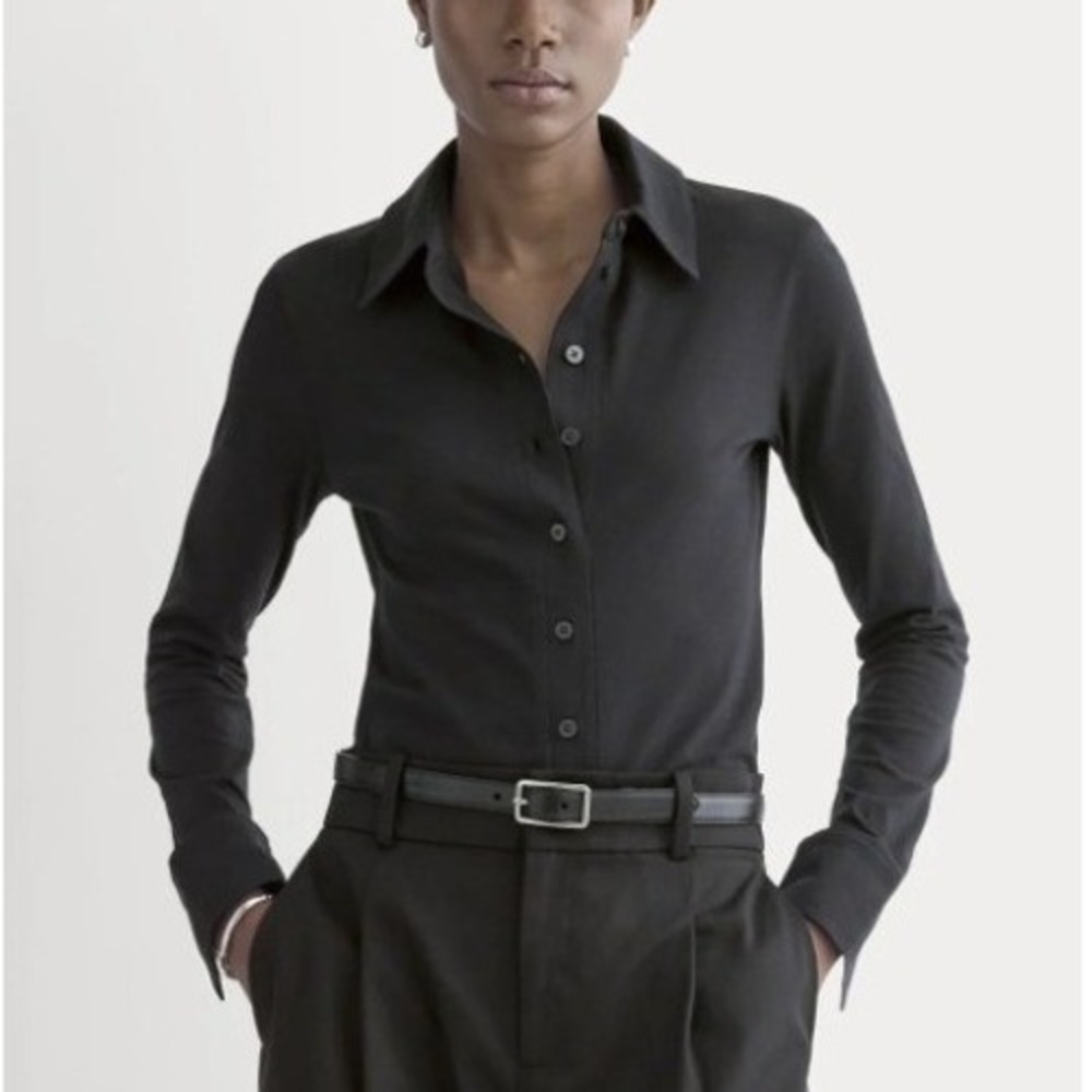 NEW Everlane Button Up Essential Organic Cotton Women M Black Jersey Classic